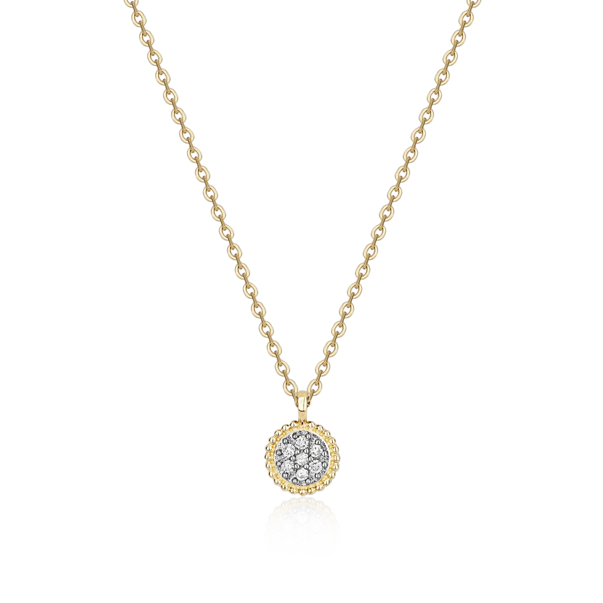 Colar de Ouro 18k gargantilha com pingente redondo de Diamantes