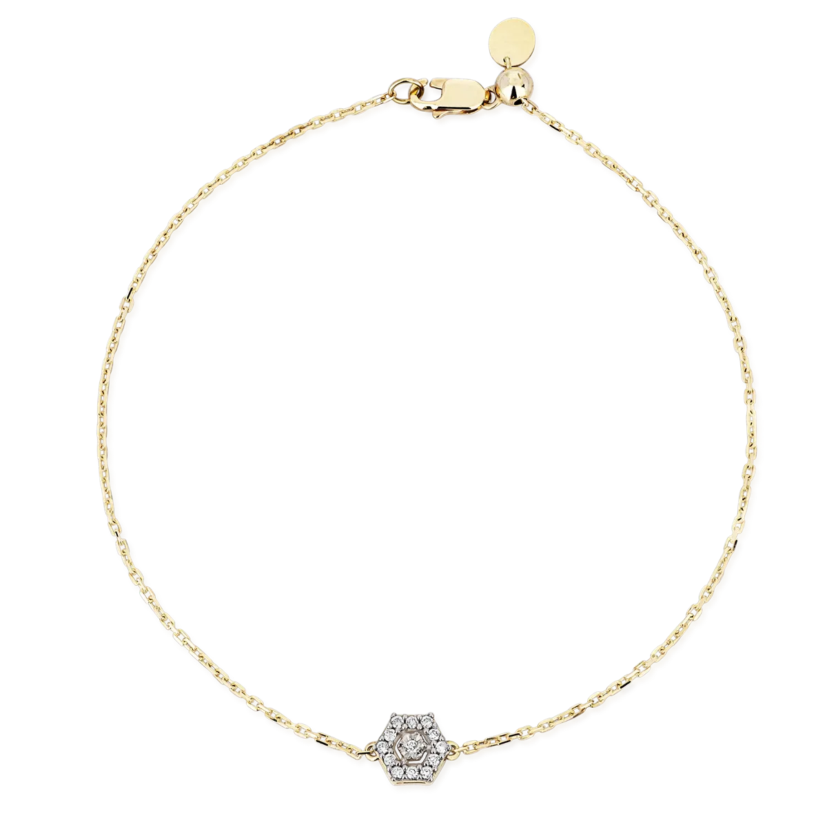 Pulseira de Ouro 18k regulável com pingente de Diamantes-18cm