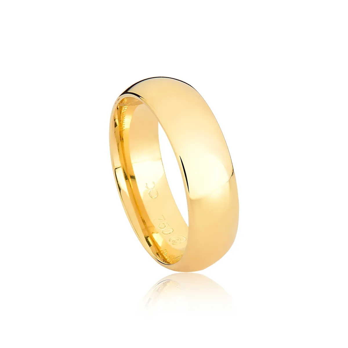 Aliança ouro 18k anatômica meia cana oca polida (6,5MM)