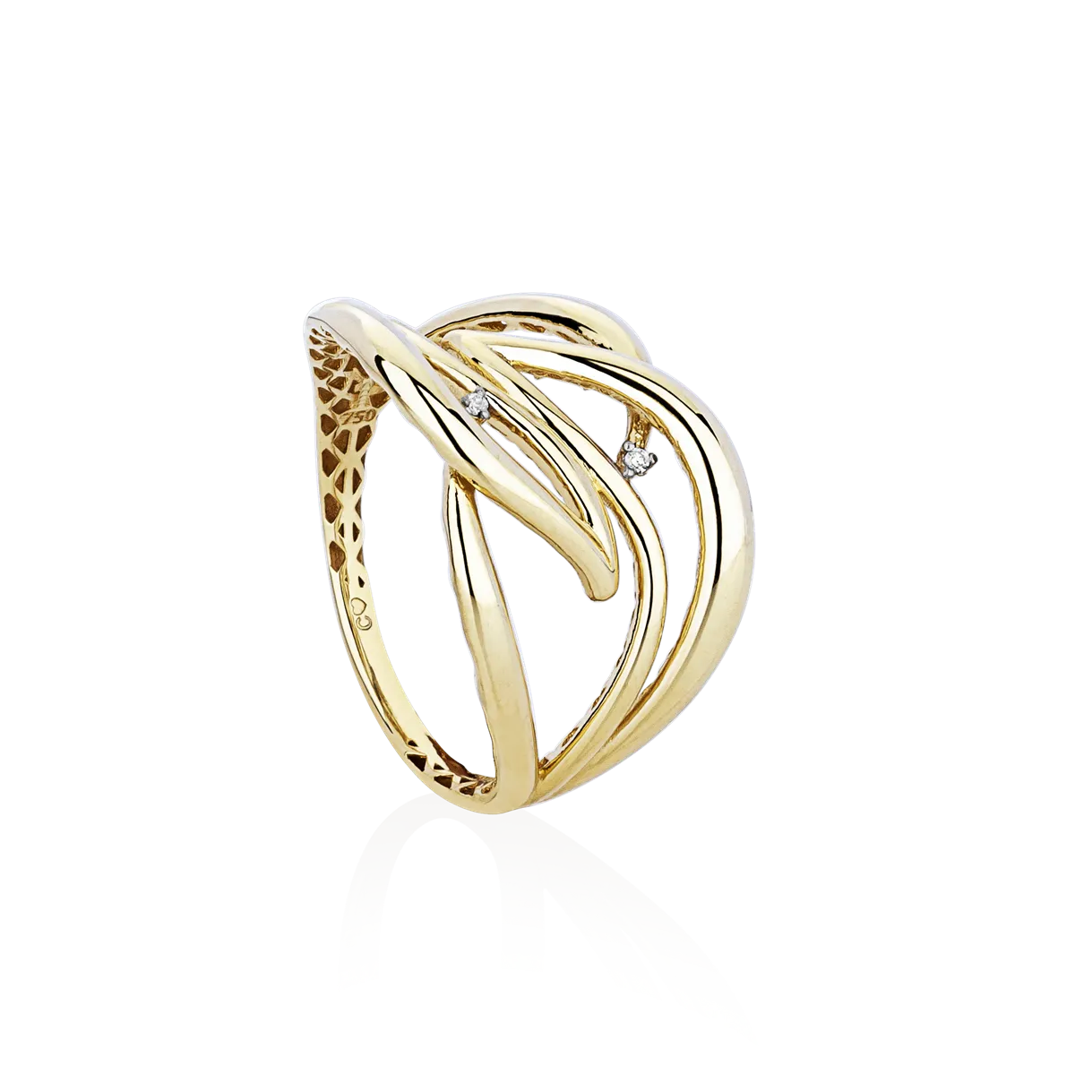 Anel de Ouro 18k aros entrelaçados vazados com Diamantes