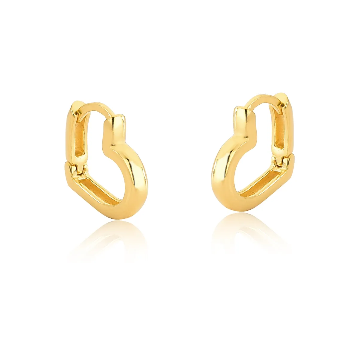 Brinco de Prata 925 dourado argola click coração vazado Coliseu For Me