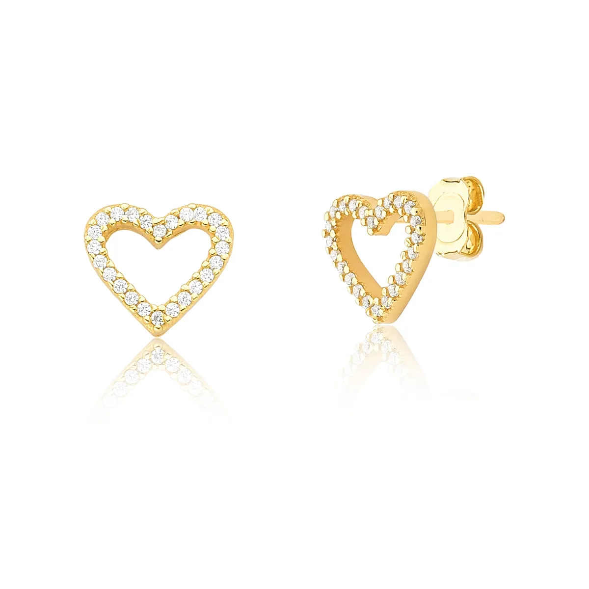 Brinco de Prata 925 dourado coração vazado de Zircônias For me