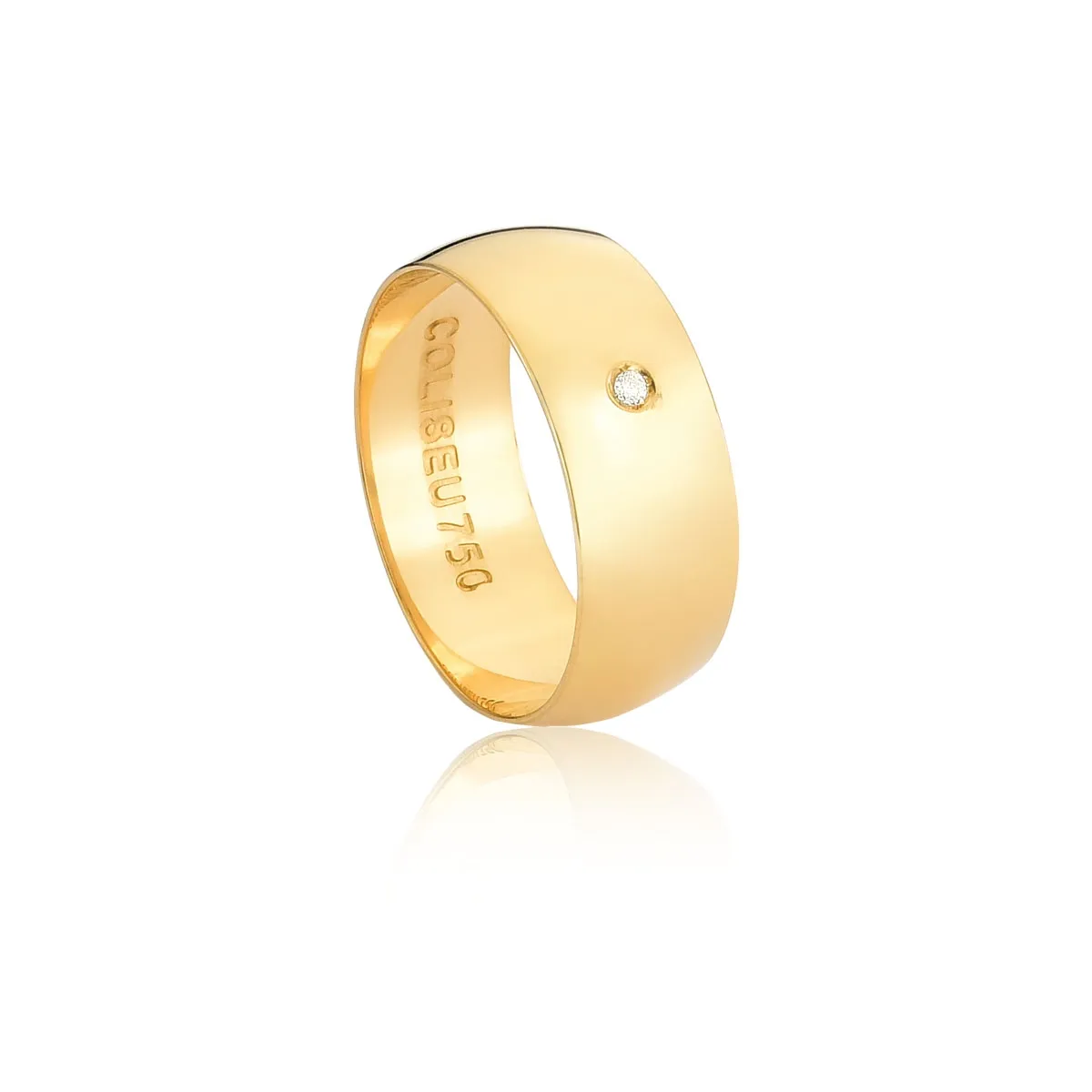 Aliança I Love You ouro 18k abaulada com 1pt de Diamante 7MM