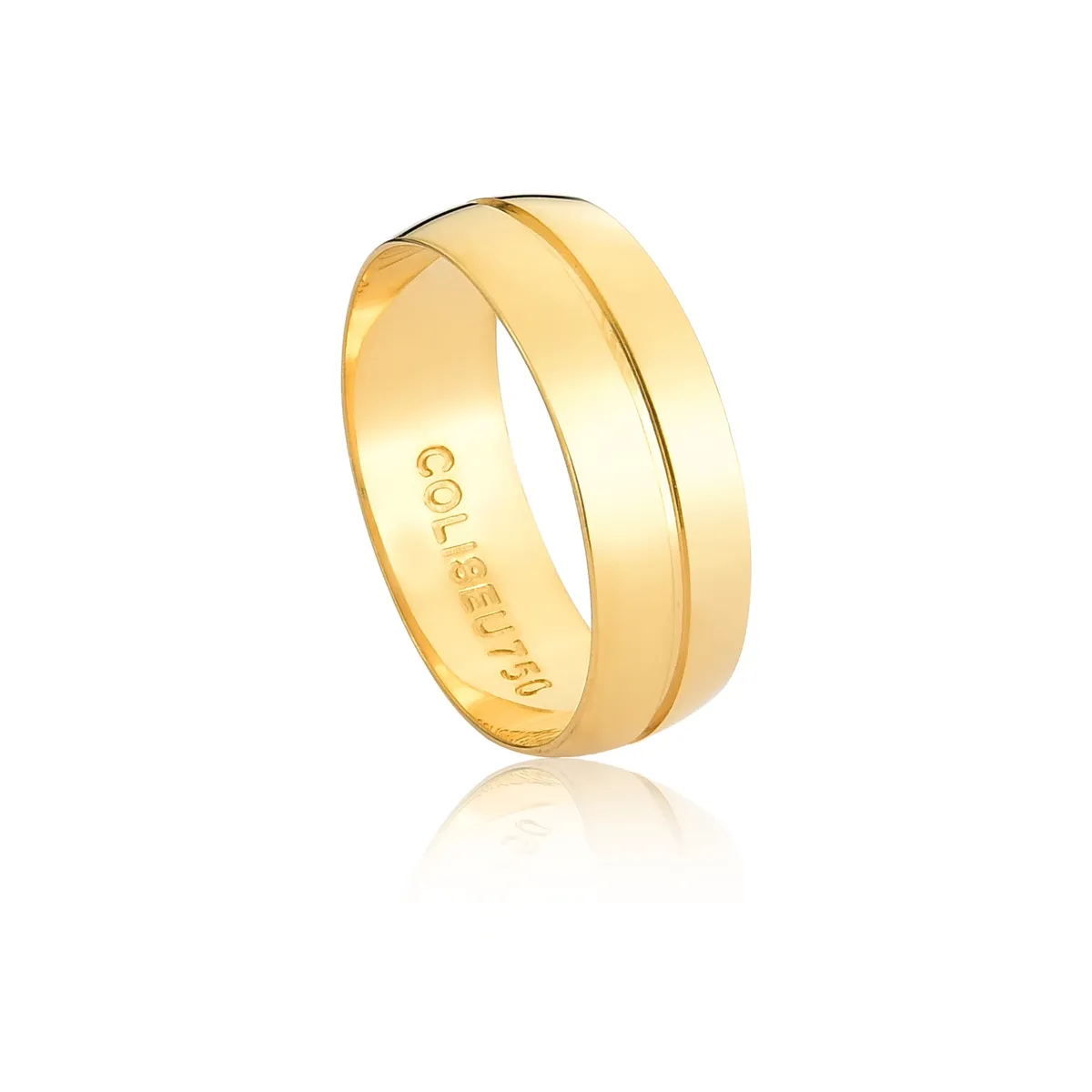 Aliança Toujours meia cana ouro 18k  polida com friso 7MM