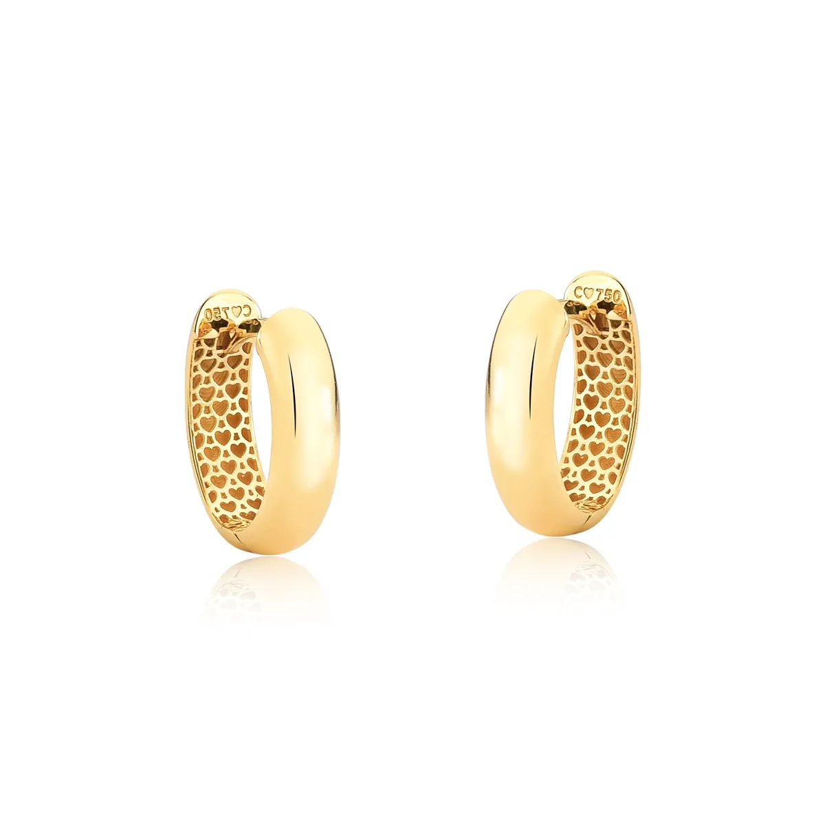 Brinco Gifts argola click média ouro 18k polida forro corações