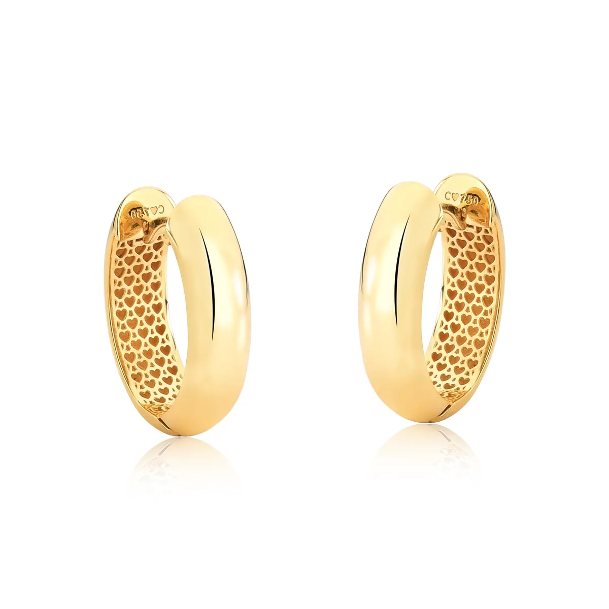 Brinco Gifts argola click grande ouro 18k polida forro corações