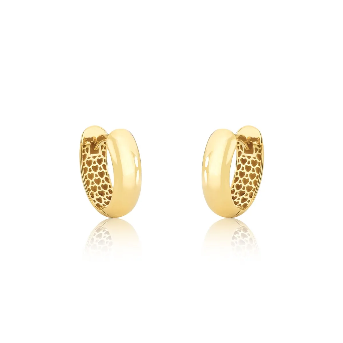 Brinco Gifts argola click pequena ouro 18k forro corações vazados