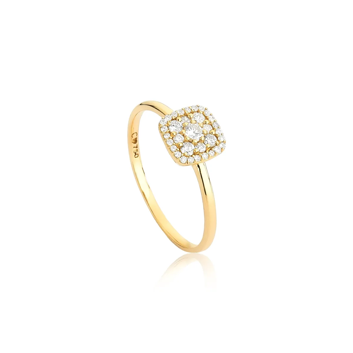 Anel Ouro 18k quadrado com 25pts de Diamantes Coleção Flowers Classy