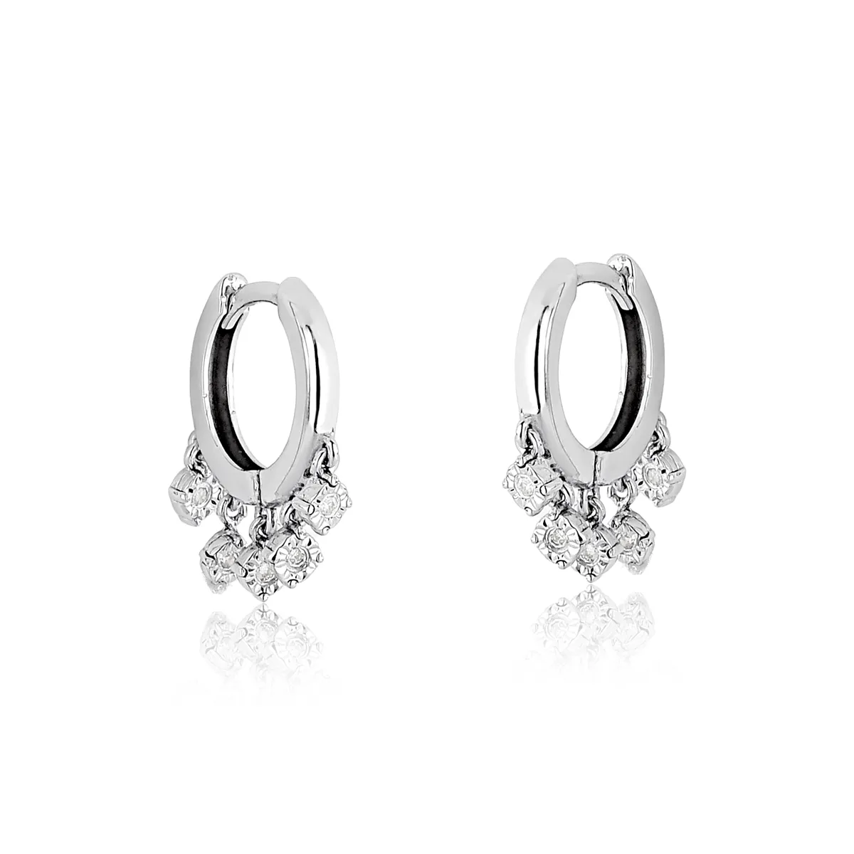Brinco de Ouro branco 18k argola click com 6pts de Diamantes