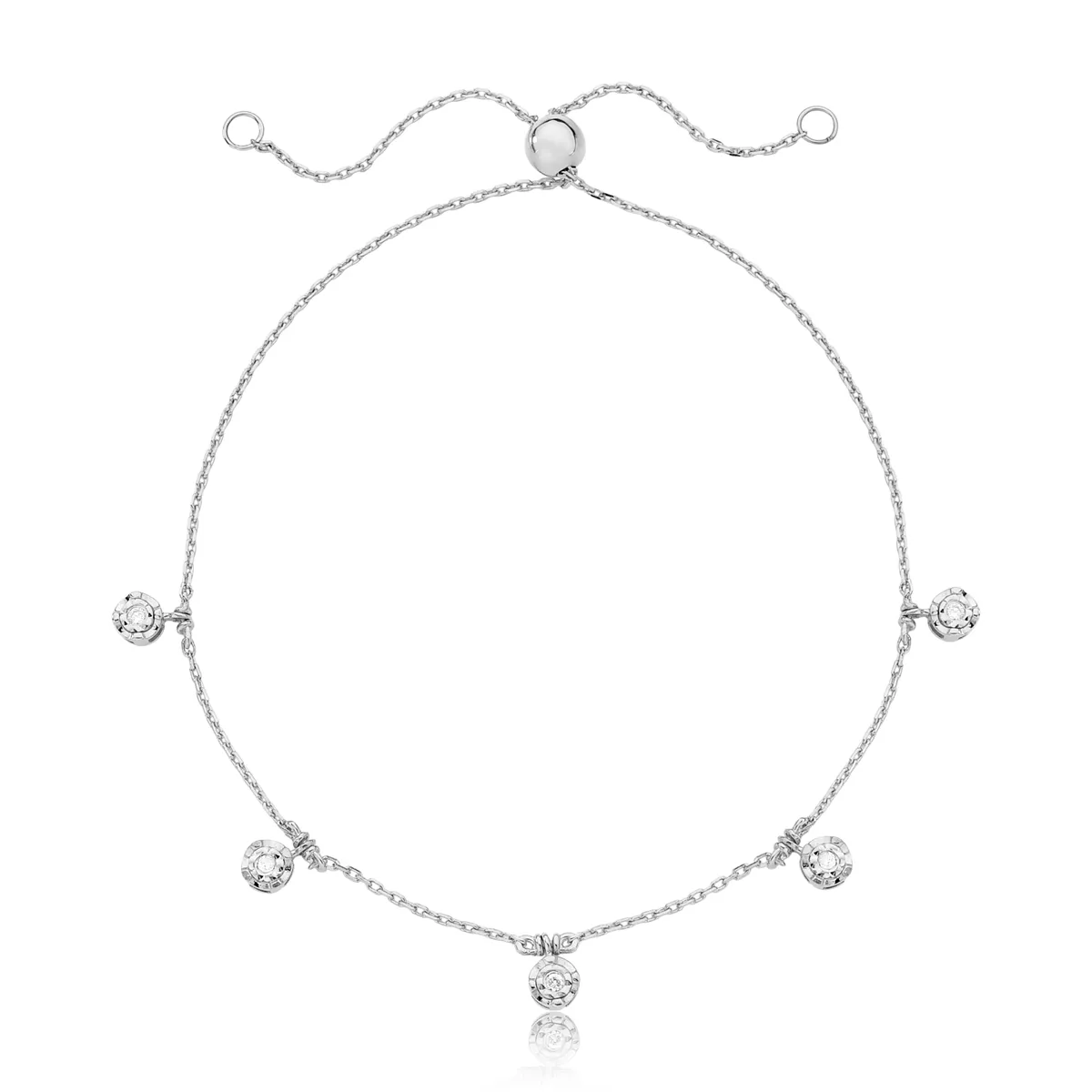 Pulseira de Ouro branco 18k regulável com Diamantes 24cm