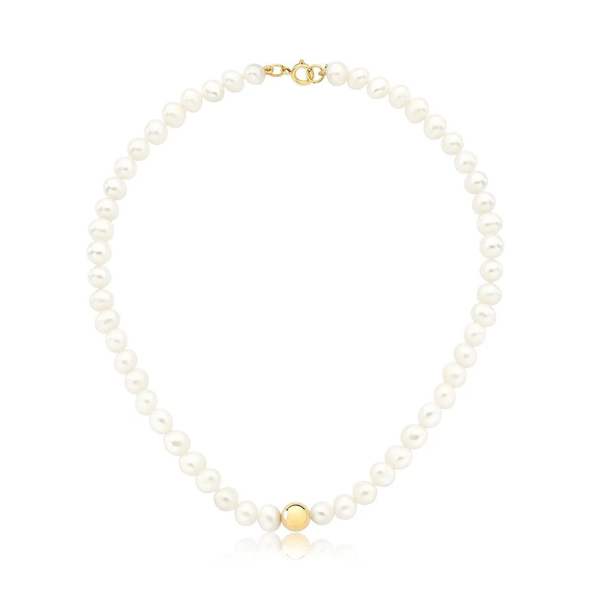 Colar de Pérola Ouro 18k choker de pérolas e bola polida 38cm