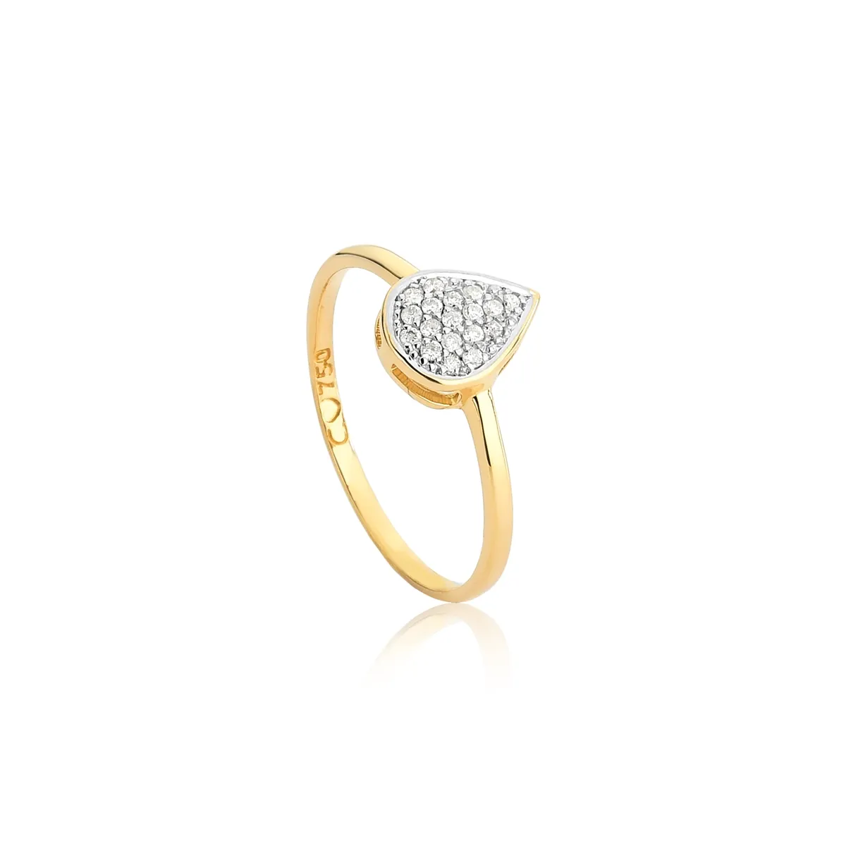 Anel Lacrima ouro 18k gota pavê de Diamantes rodinados