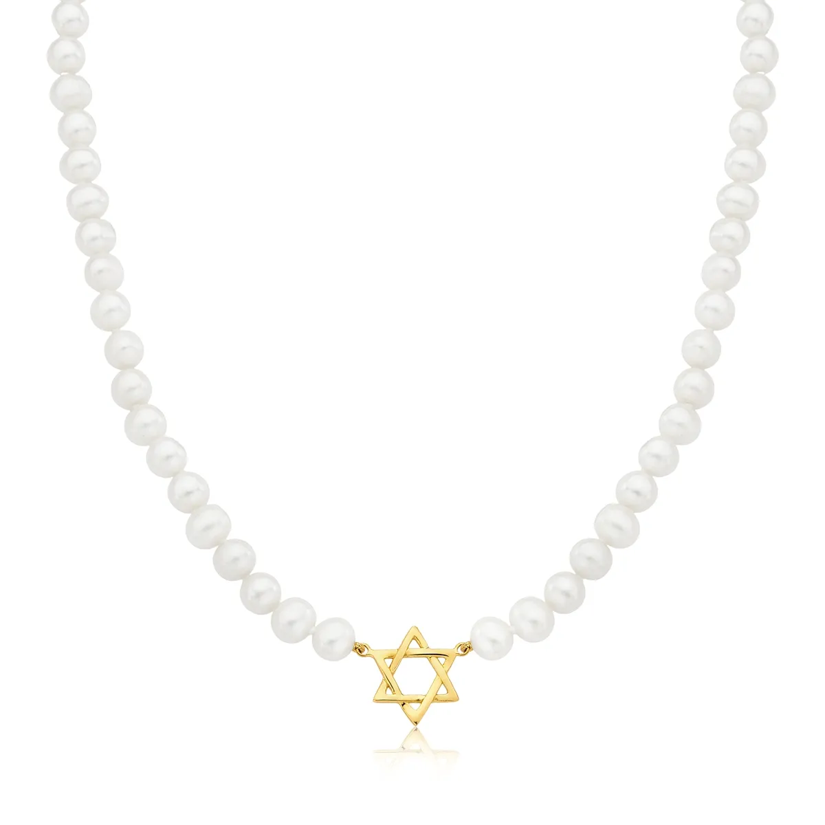 Colar de Pérola Ouro 18k com pingente Estrela de Davi 38cm