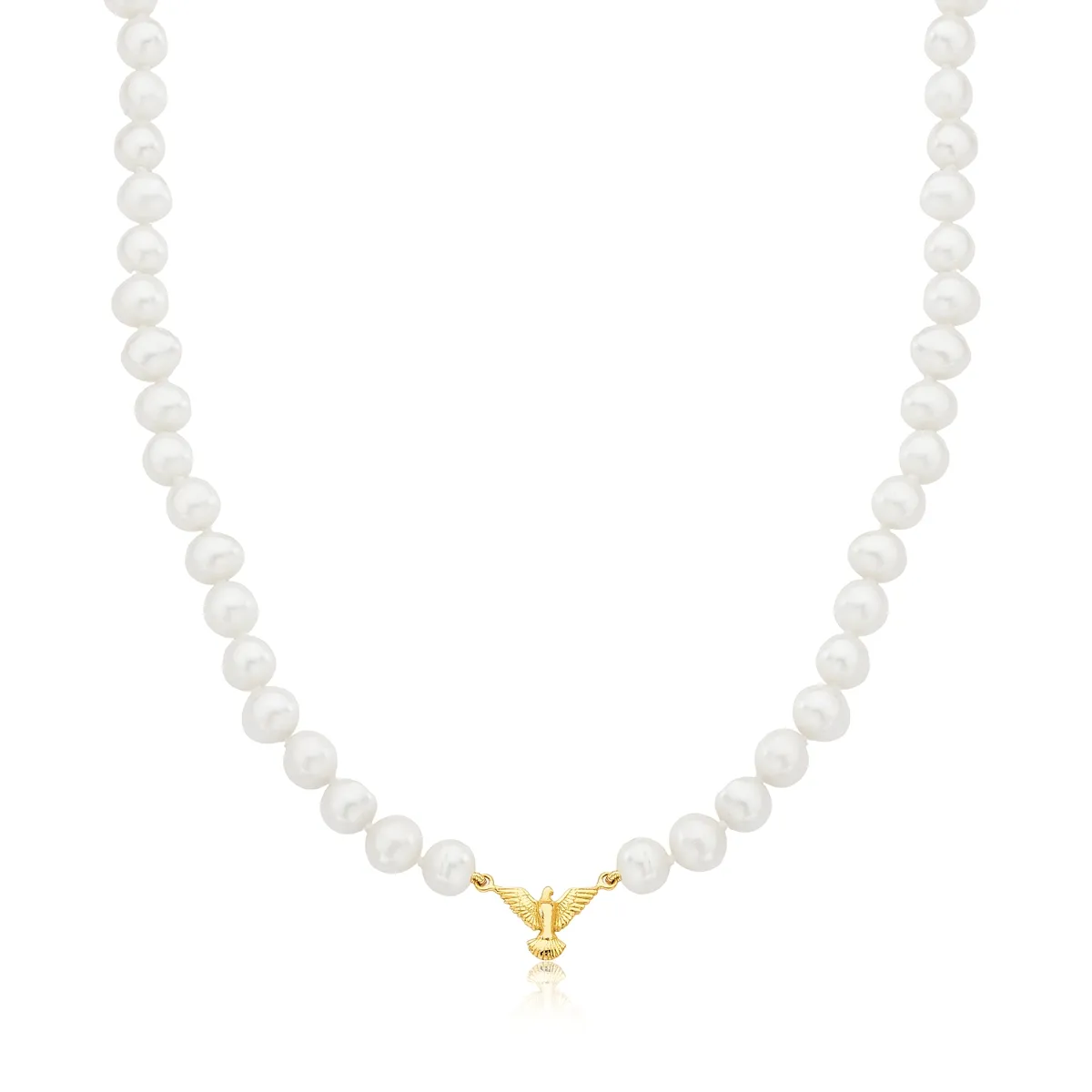 Colar de Pérola Ouro 18k com pingente do Divino Espírito Santo-38cm