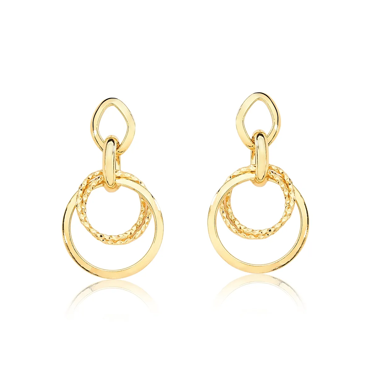 Brinco de Ouro 18k elos redondos entrelaçados