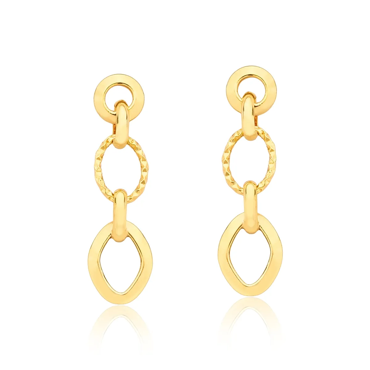 Brinco de Ouro 18k pêndulo argolas elos interligadas