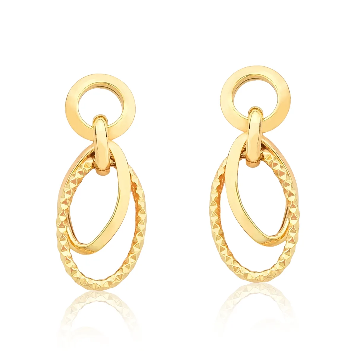 Brinco de Ouro 18k argolas geométricas ovais interligadas