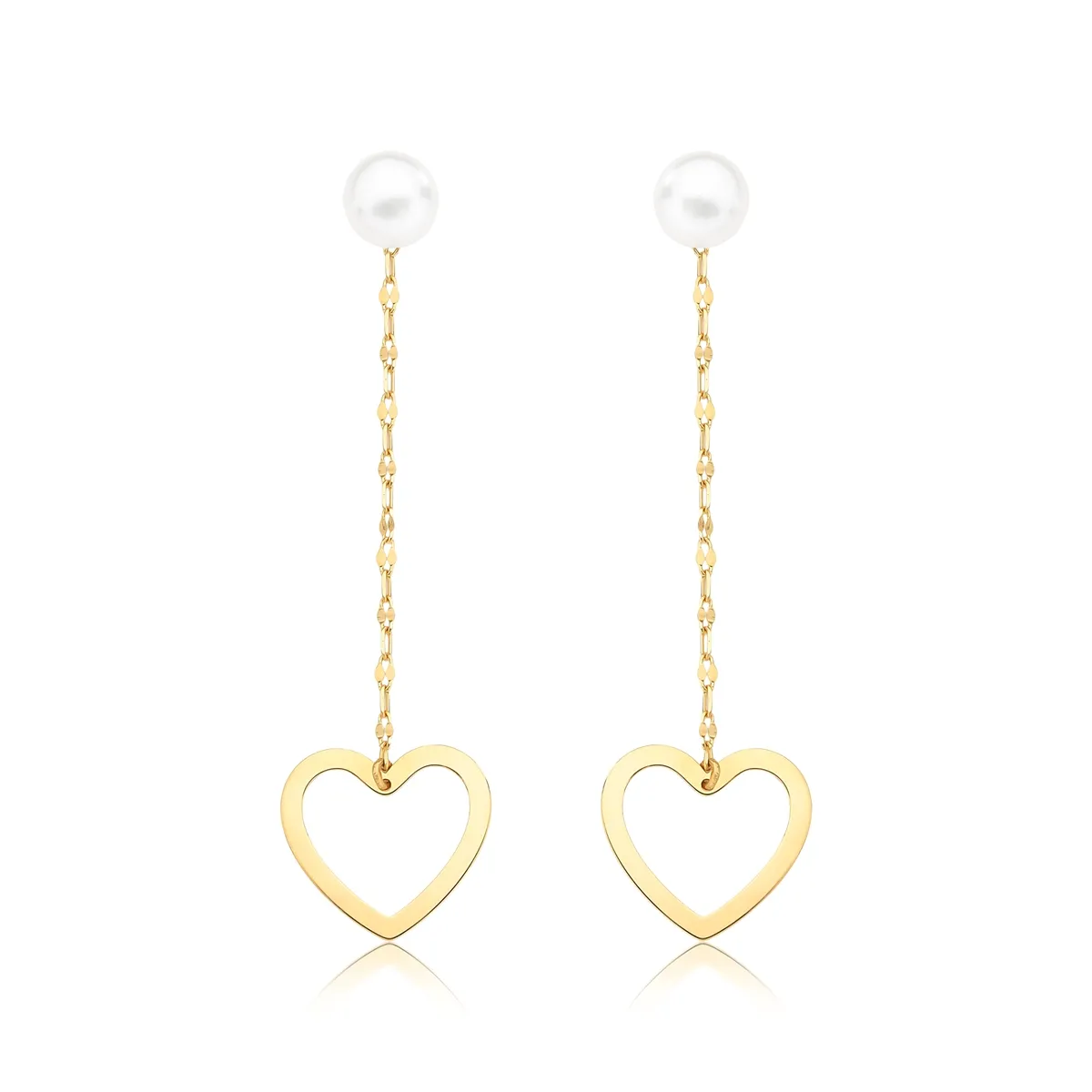 Brinco pingente com Pérola ouro 18k e coração vazado