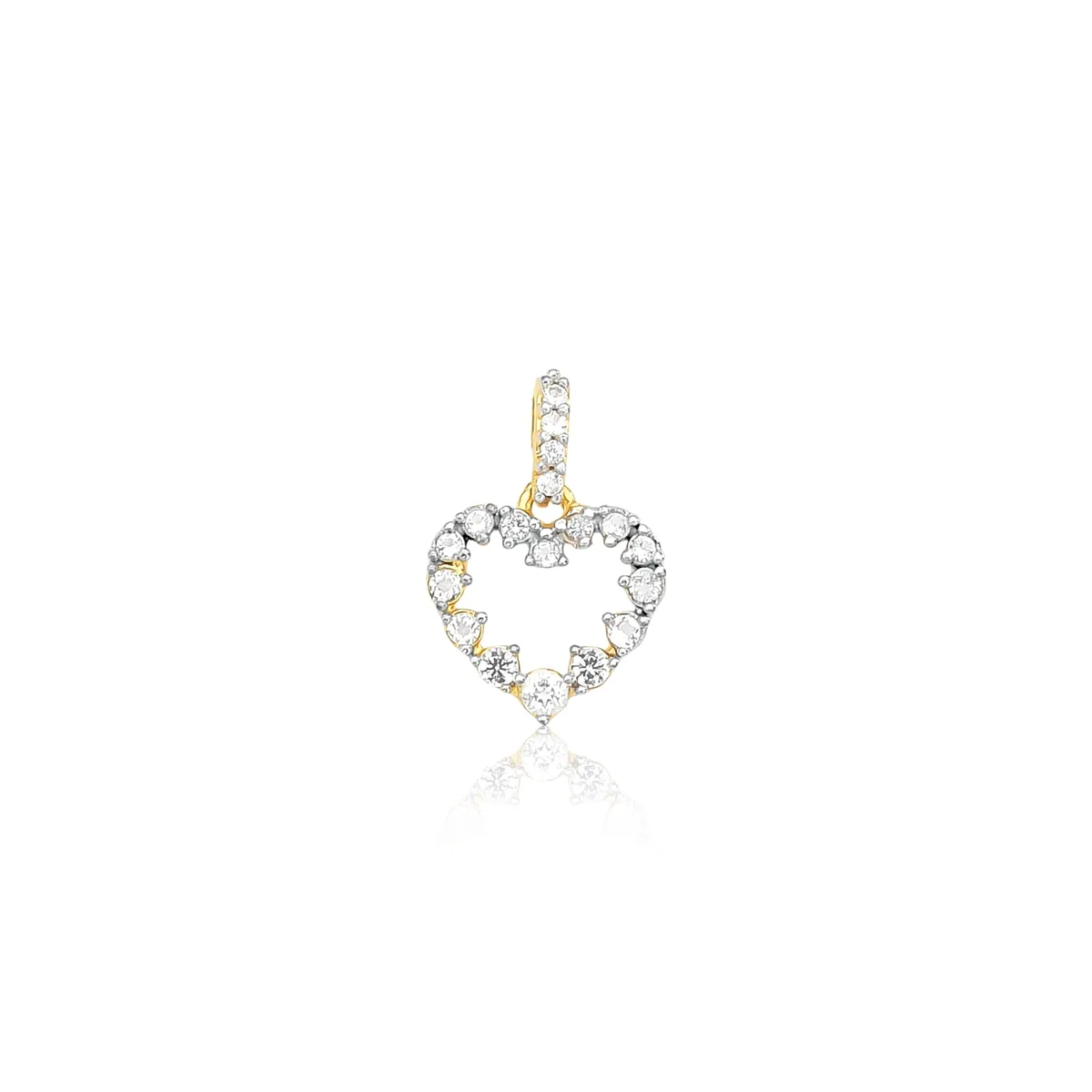 Pingente coração vazado ouro 18k com gemas de Topázio branco