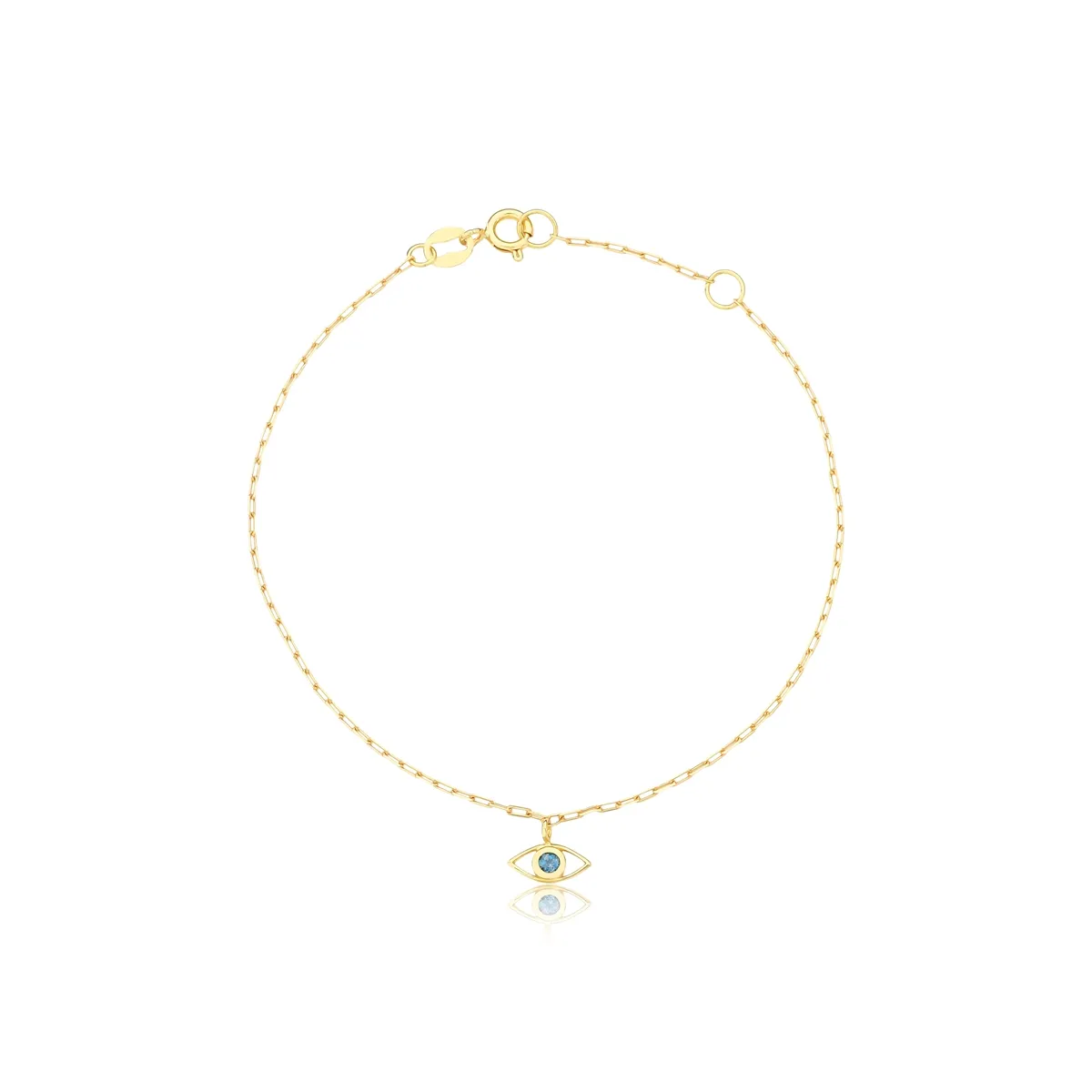 Pulseira de Ouro 18k com pingente olho grego e Topázio London blue-16cm