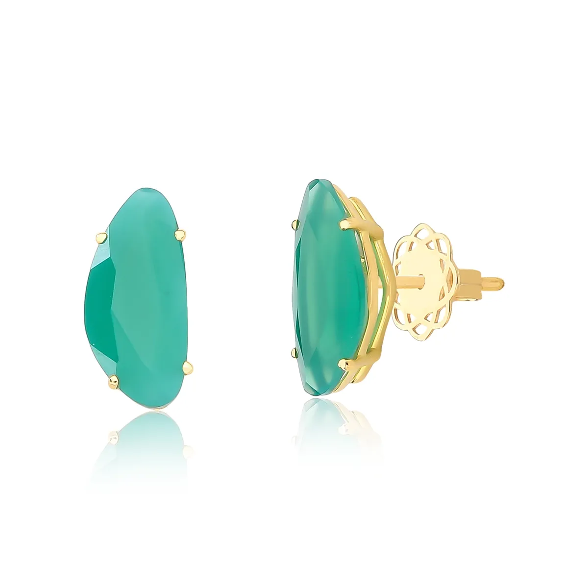 Brinco gema triangular irregular ouro 18k de Crisoprásio