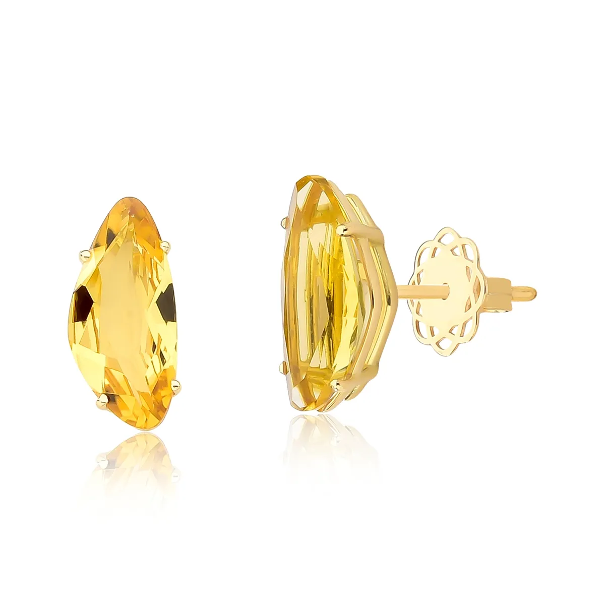 Brinco gema triangular irregular ouro 18k de Citrino
