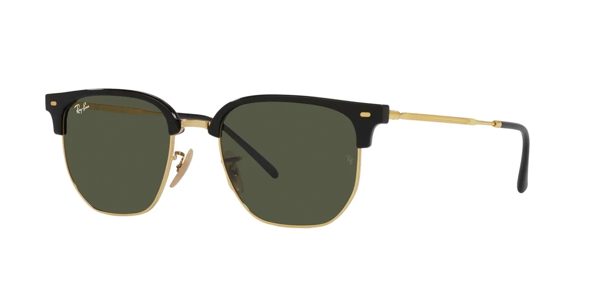 Óculos de Sol Ray-Ban New Clubmaster 0RB4416 601/3153 Acetato Preto e Dourado com lentes na cor Verde
