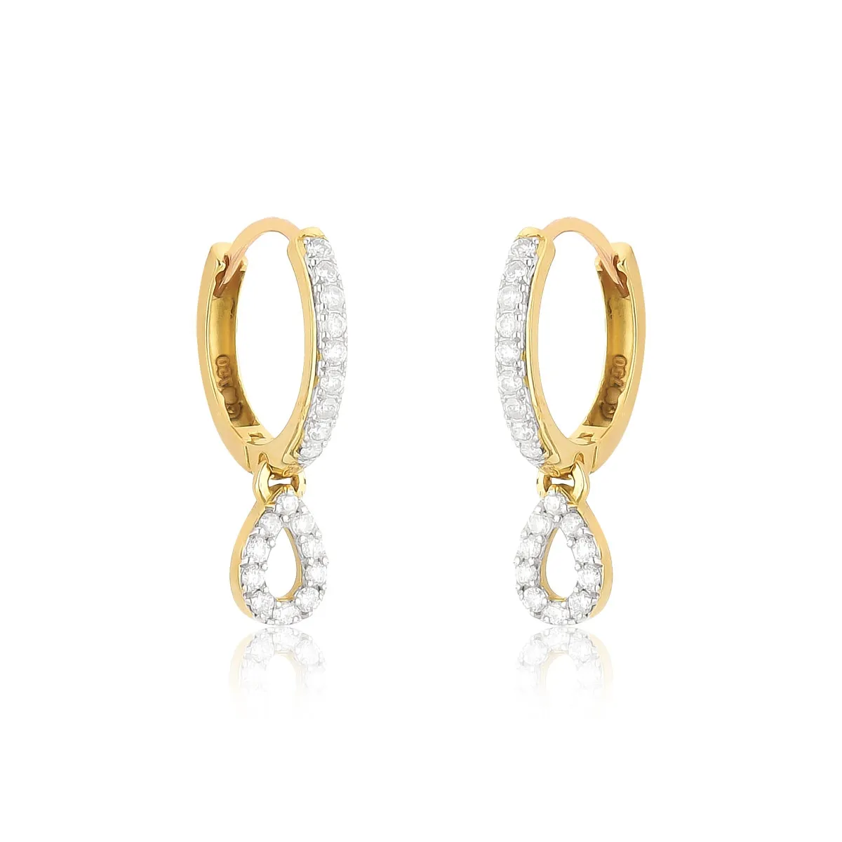 Brinco Lacrima argola click ouro 18k gotas com Diamantes rodinados