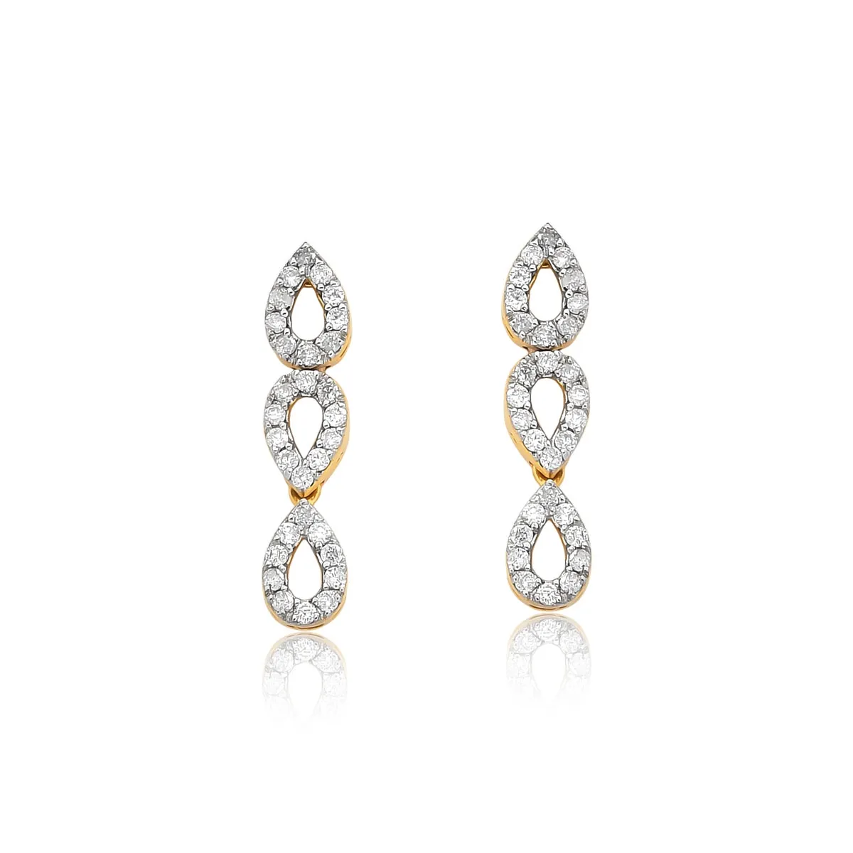 Brinco Lacrima gotas vazadas ouro 18k com Diamantes rodinados