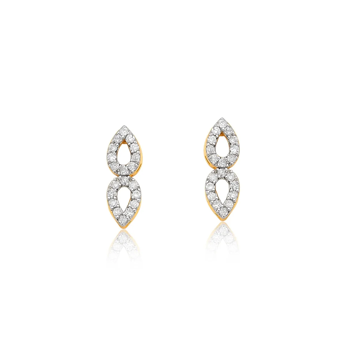 Brinco Lacrima duas gotas vazadas ouro 18k com Diamantes rodinados