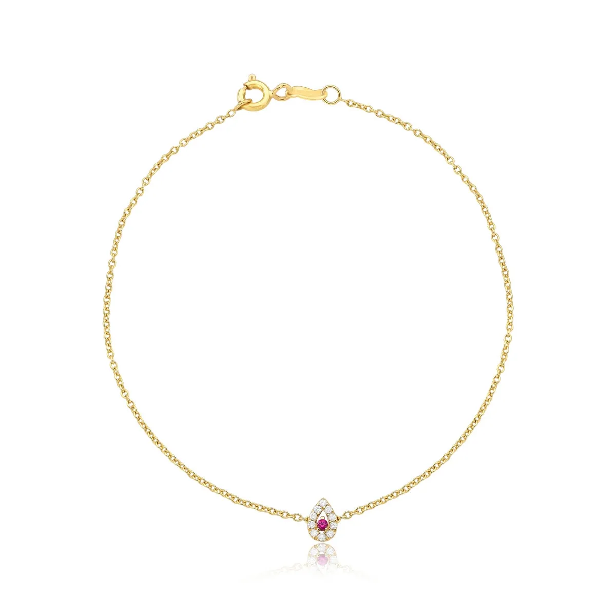 Pulseira Lacrima de elos ouro 18k gota com Diamantes e Rubi
