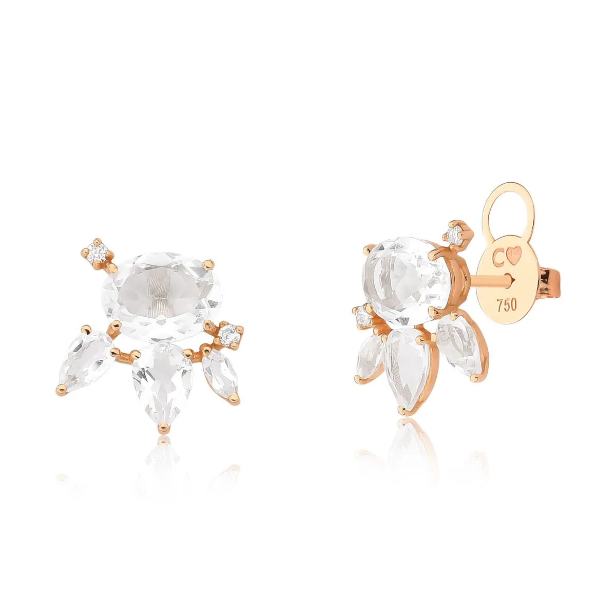 Brinco Artsys Stud gemas de Cristal ouro rosé 18k com Diamantes