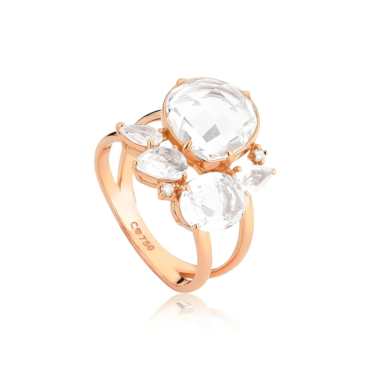 Anel Artsys com gemas de Cristal ouro rosé 18k e Diamantes