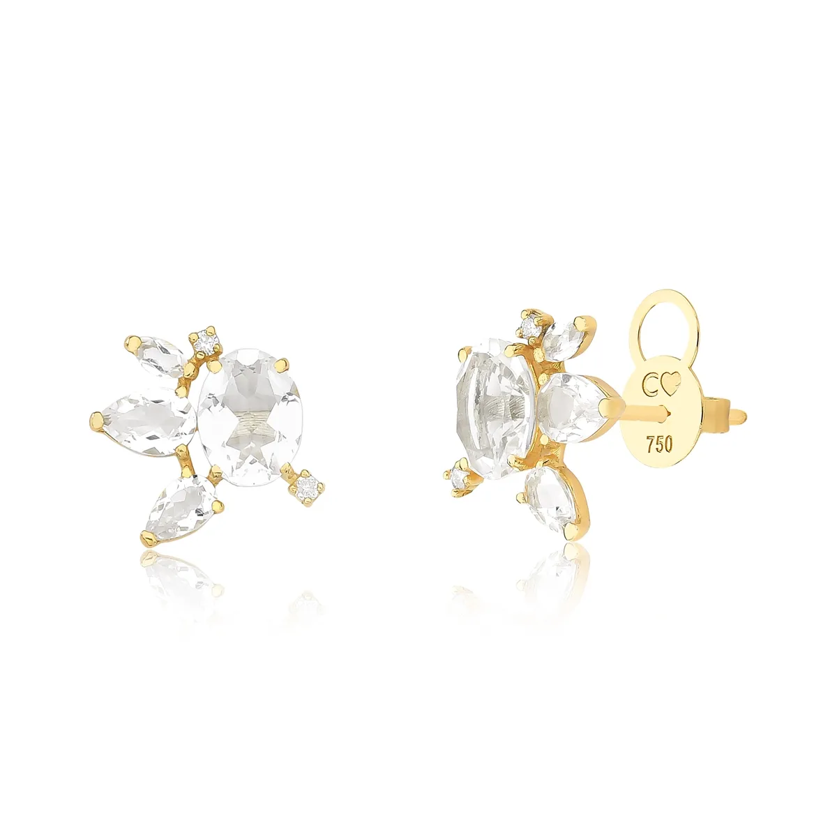 Brinco Artsys Stud gemas de Cristal ouro 18k com Diamantes