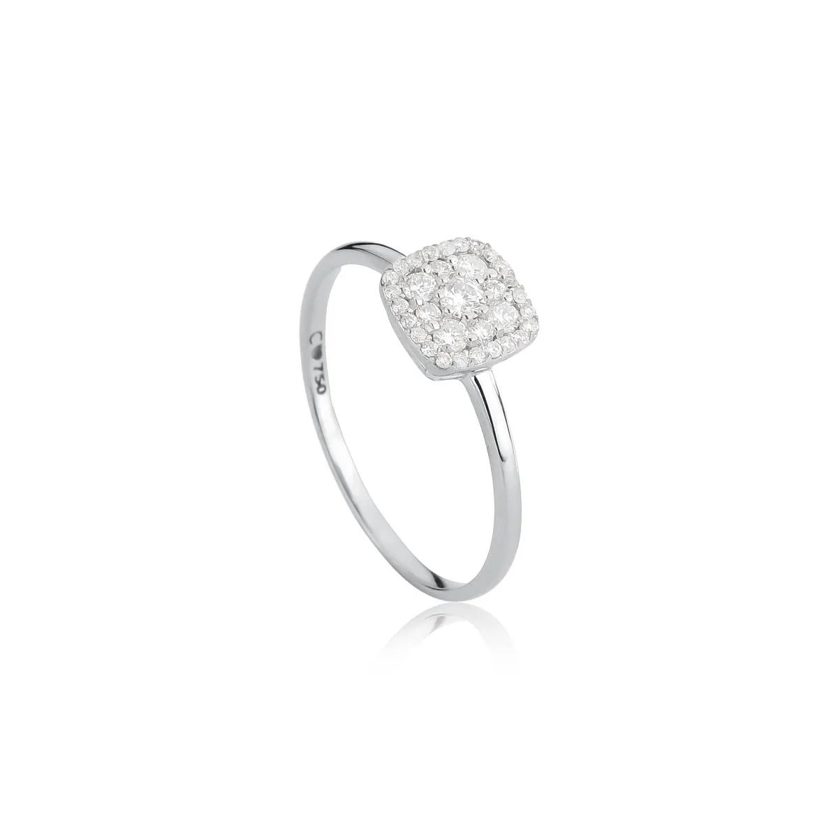 Anel Ouro branco 18k quadrado de 25pts de Diamantes Coleção Flowers Classy