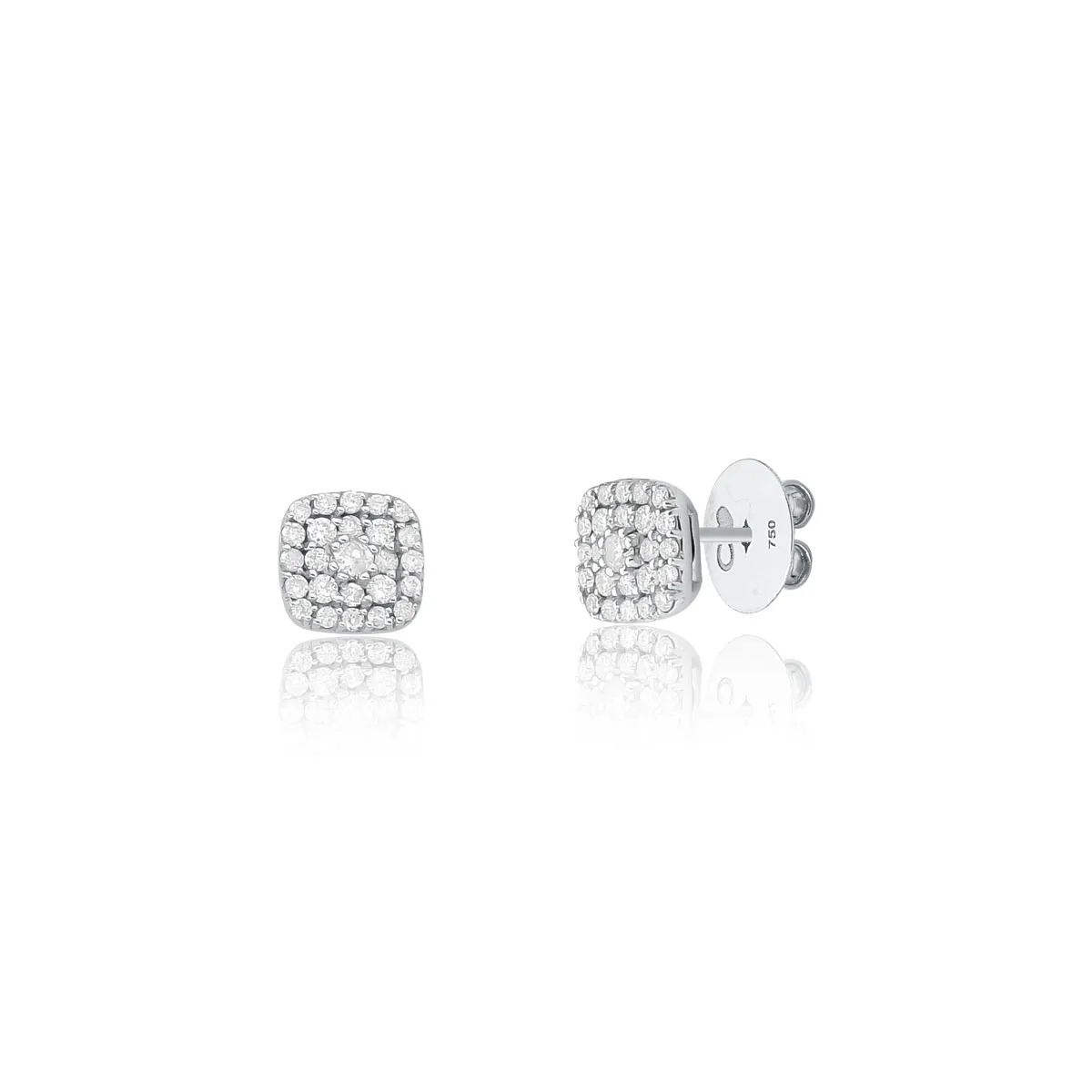 Brinco Ouro branco 18k stud quadrado com 21pts de Diamantes Coleção Flowers Classy