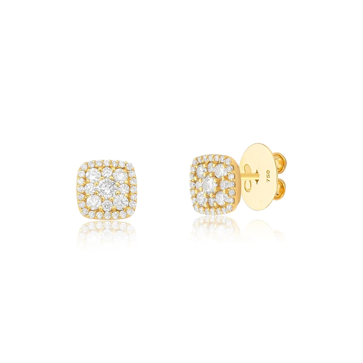 Brinco Ouro 18k stud quadrado de 21pts de Diamantes Coleção Flowers Classy