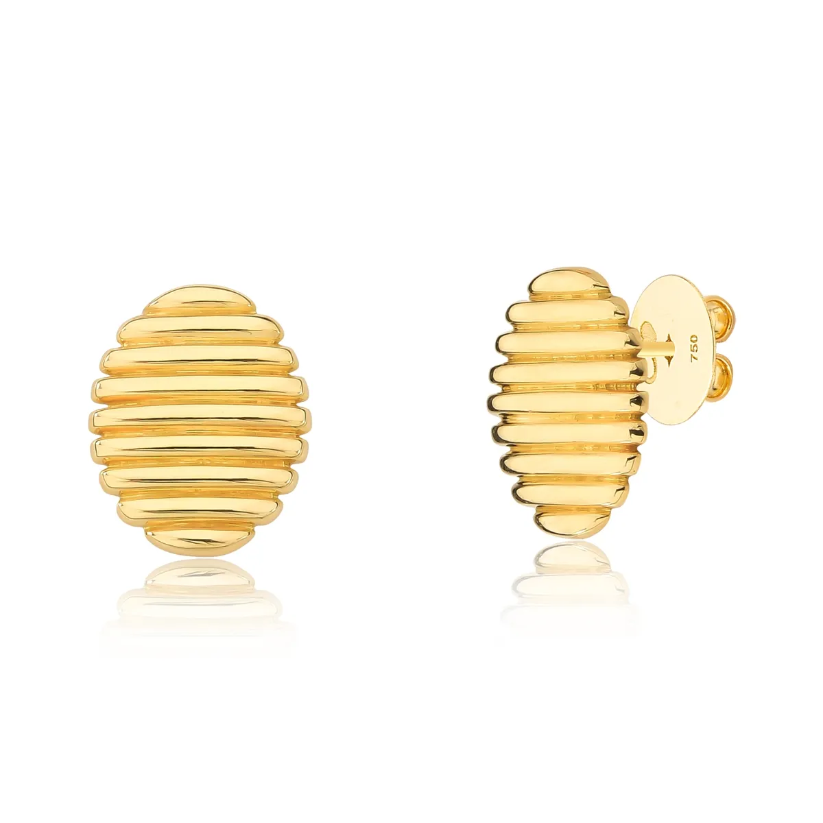 Brinco Ouro 18k Stud botão plissado polido Coleção Plissé