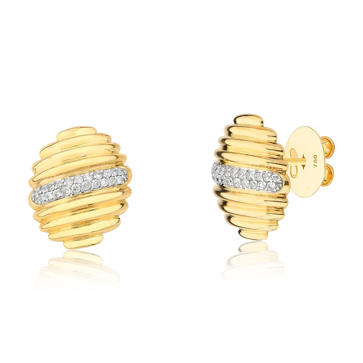 Brinco Ouro 18k botão plissado com Diamantes Coleção Plissé