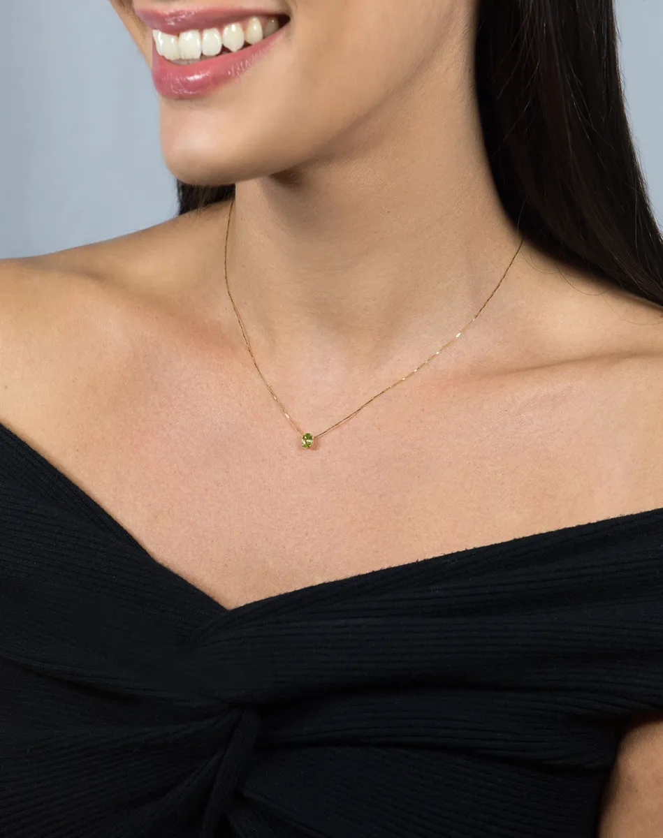 Colar Ouro 18k gargantilha com gota oval de Peridoto Coleção Coloré