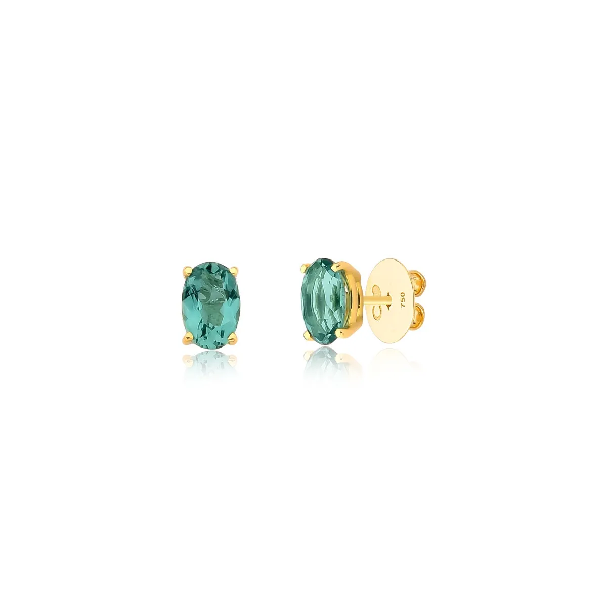 Brinco Ouro 18k Stud gema oval de Quartzo verde Coleção Coloré