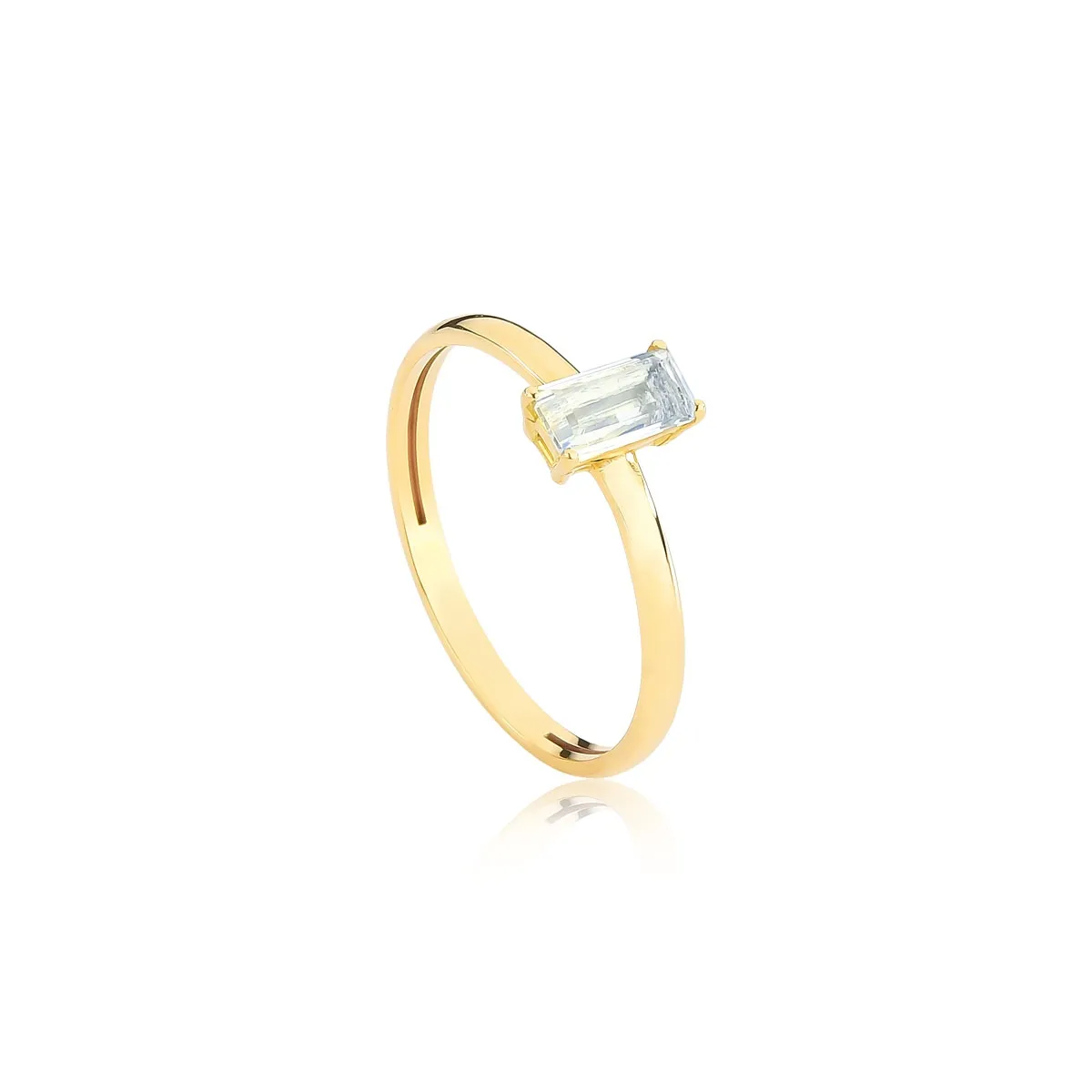 Anel Ouro 18k aro polido com gema baguete de Prasiolita Coleção Coloré