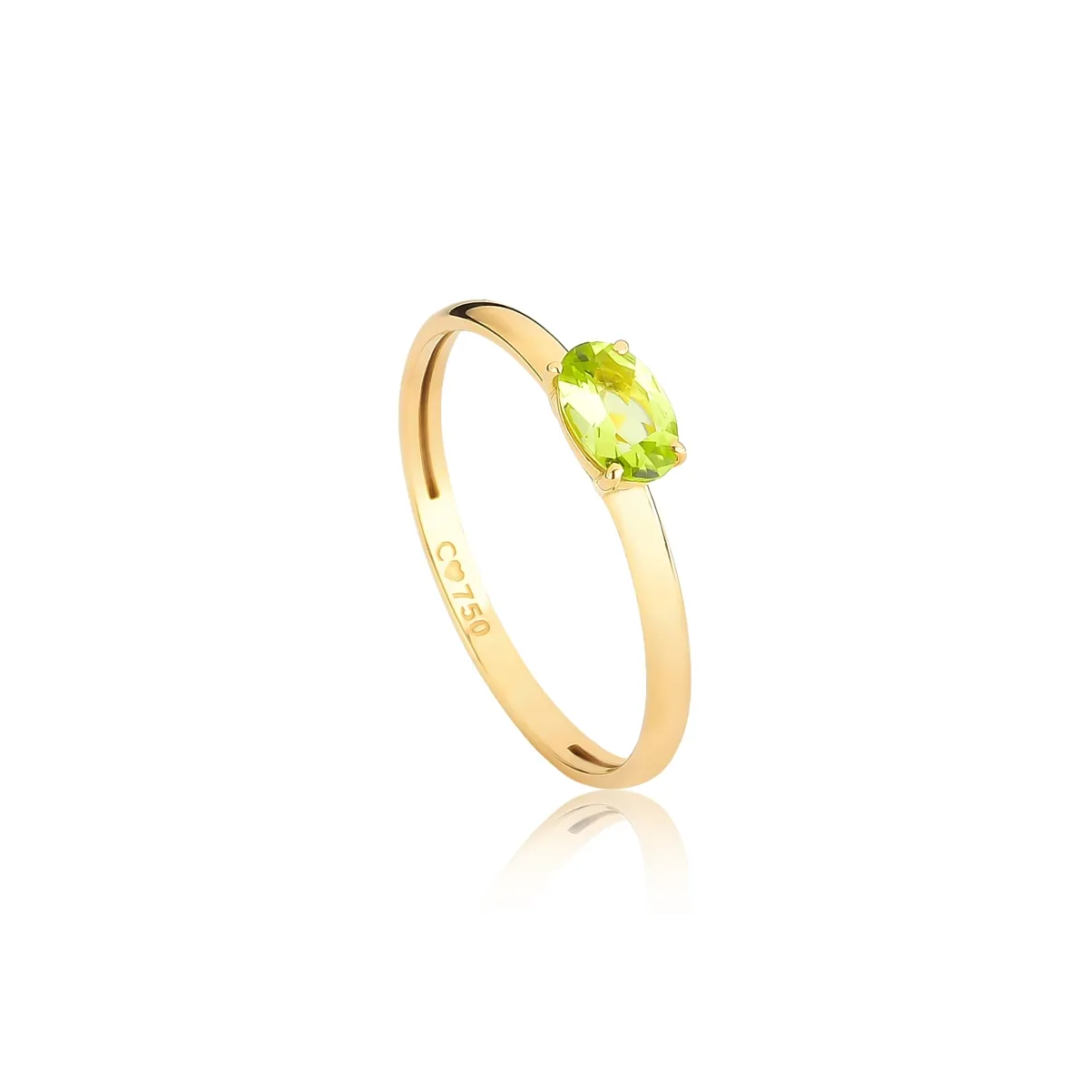 Anel Ouro 18k aro com gota oval de Peridoto Coleção Coloré