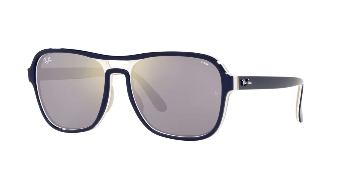 Óculos de Sol Ray-Ban Vagabound 0RB4356 6548B358 Acetato Azul e Branco com lentes na cor Fumê