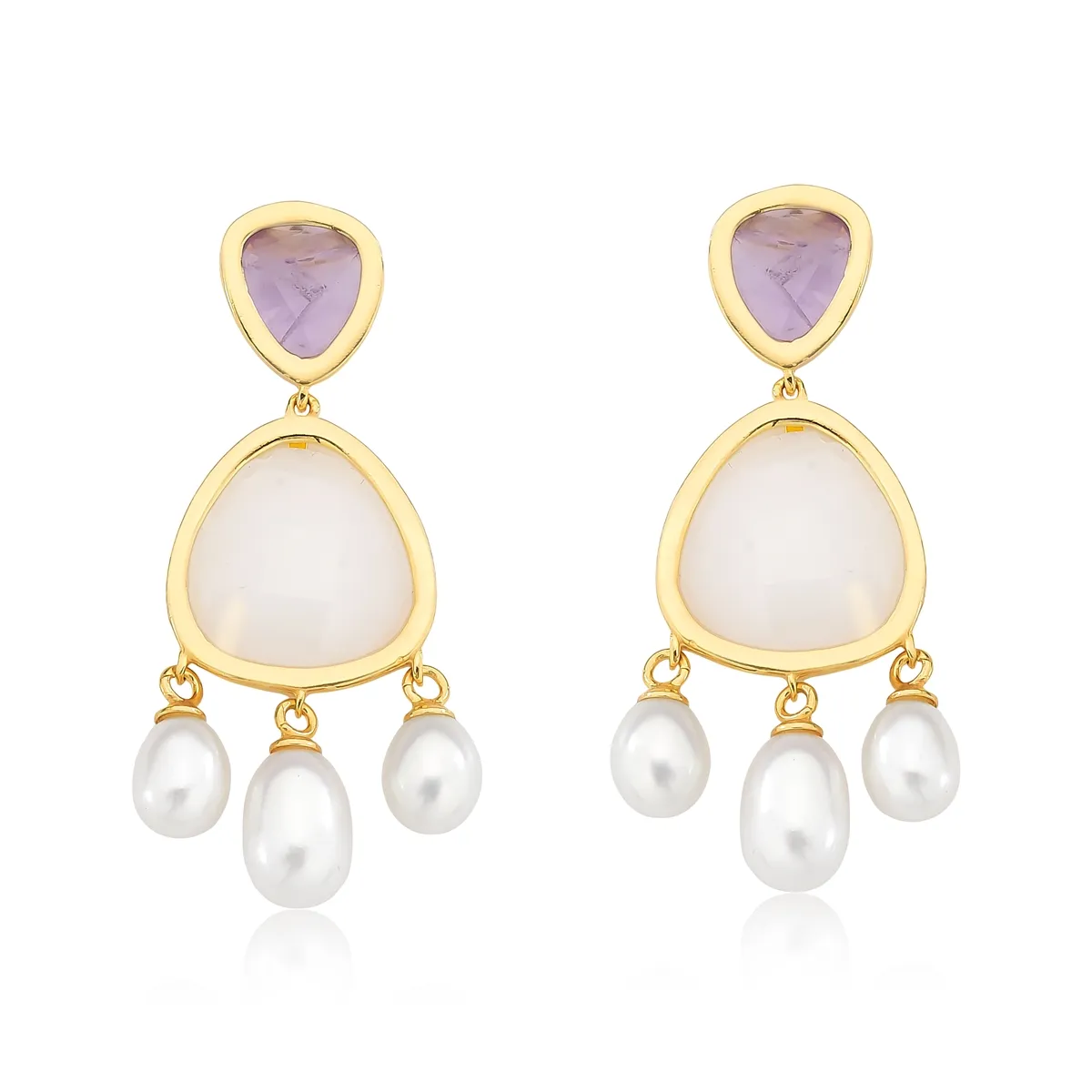 Brinco For me Bronx Chandelier prata 925 dourada com Dolomita Ametista e Pérolas
