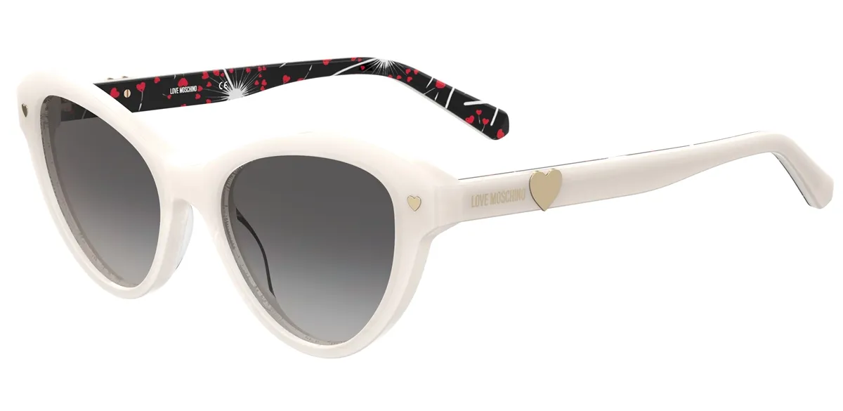 Óculos de Sol Love Moschino MOL046/S VK6 529O S Acetato Branco com lentes na cor Fumê Degradê