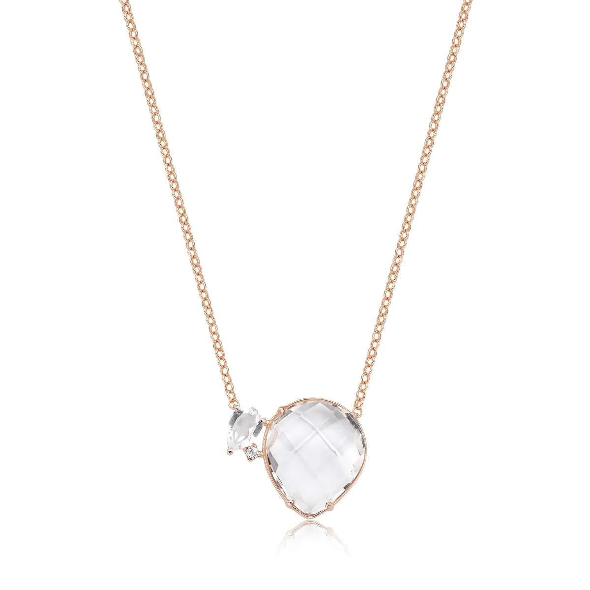 Gargantilha Artsys ouro rosé 18k gotas de Cristal com Diamante 35/40CM