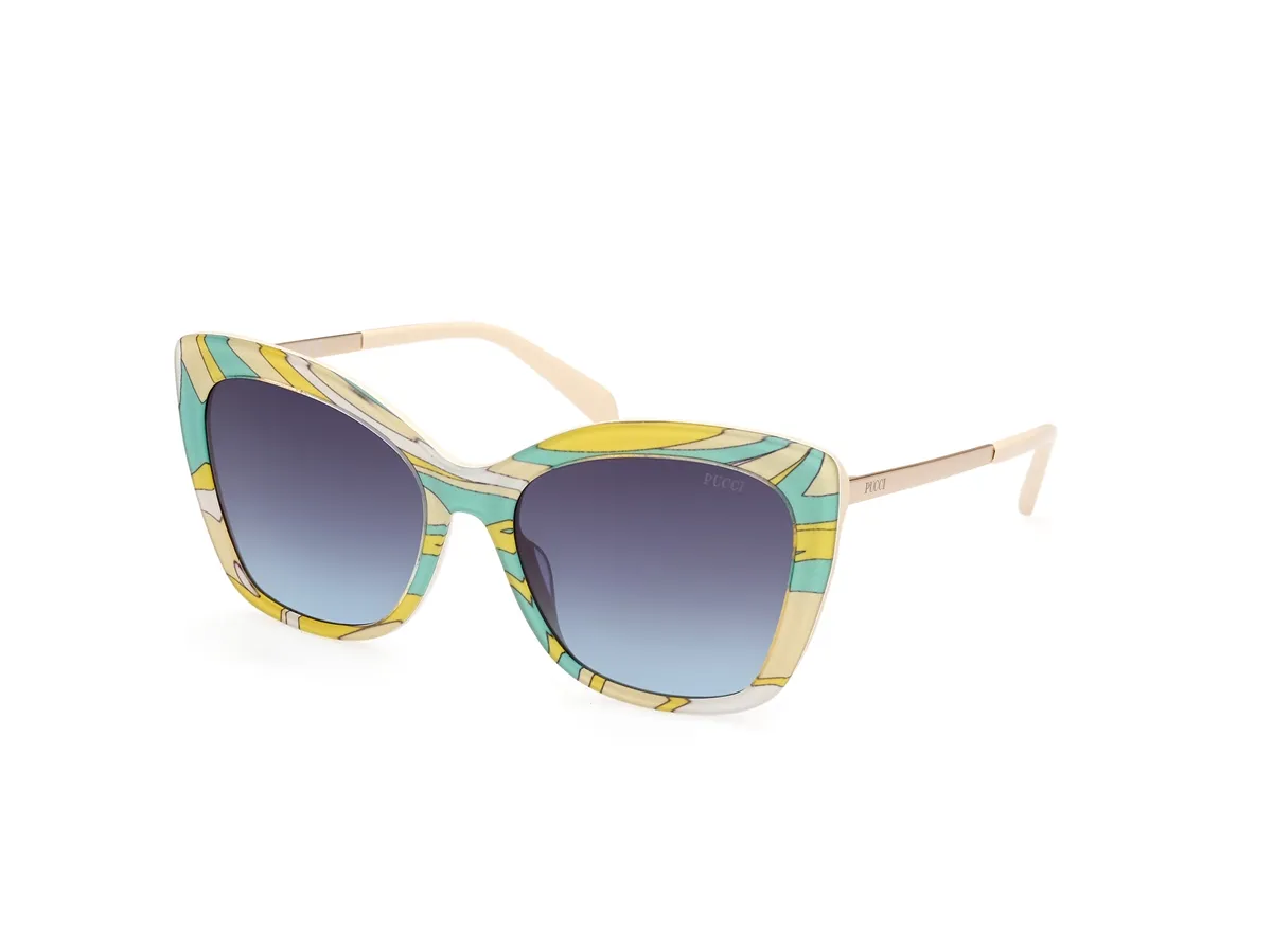 Óculos de Sol Emilio Pucci EP0190_5895B Acetato Bege Mesclado com lentes na cor Fumê Degradê
