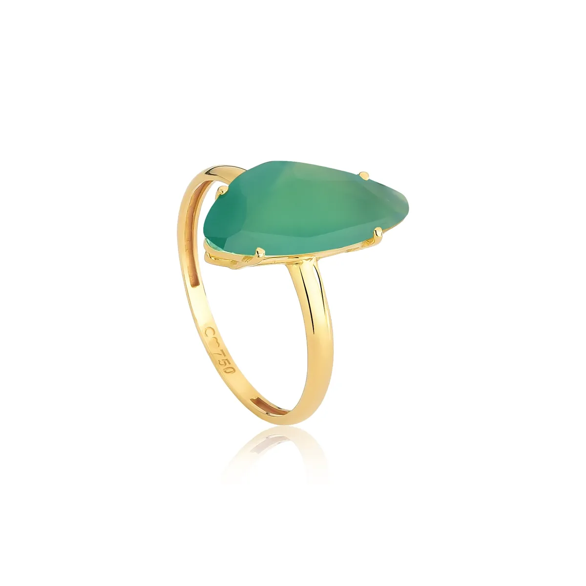Anel ouro amarelo 18k gema triangular irregular de Crisoprásio