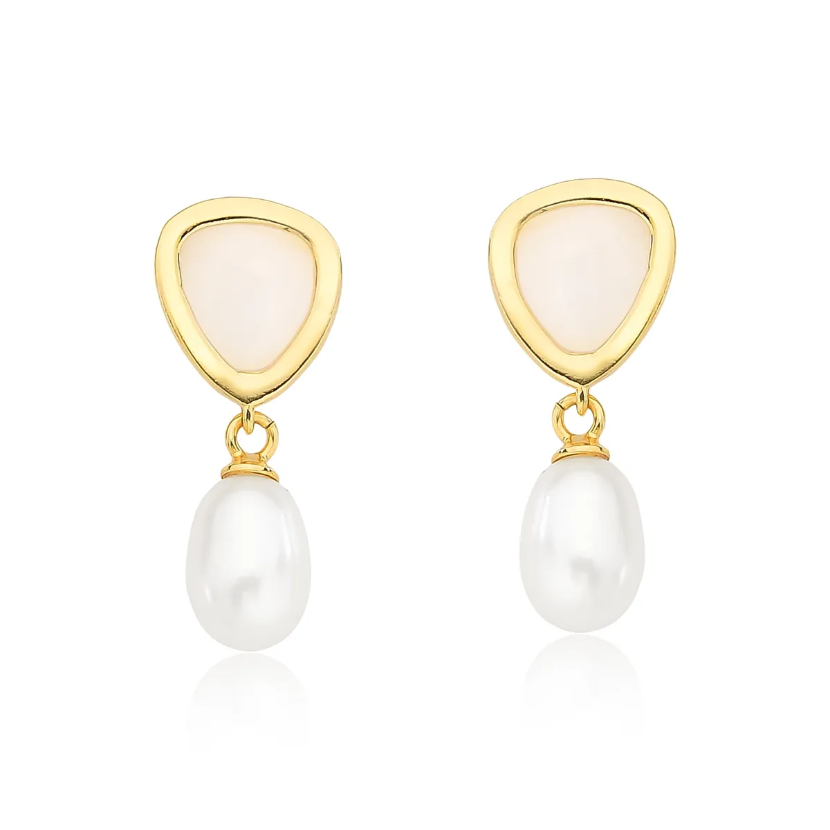 Brinco For me Bronx prata 925 dourada pingente com gema Dolomita e Pérola